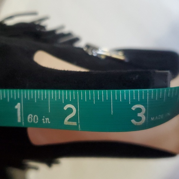 Sam Edelman Black Western Suede Boho Chic Fringe Ankle Bootie Size 8 Heel Boots - Picture 10 of 10